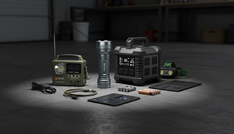 Equipo de iluminación y energía para emergencia con linterna, power bank y radio