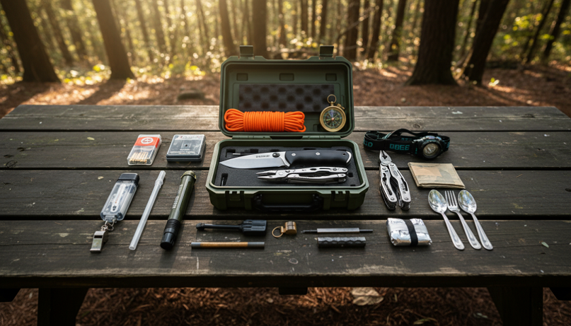 Kit de herramientas de supervivencia organizado