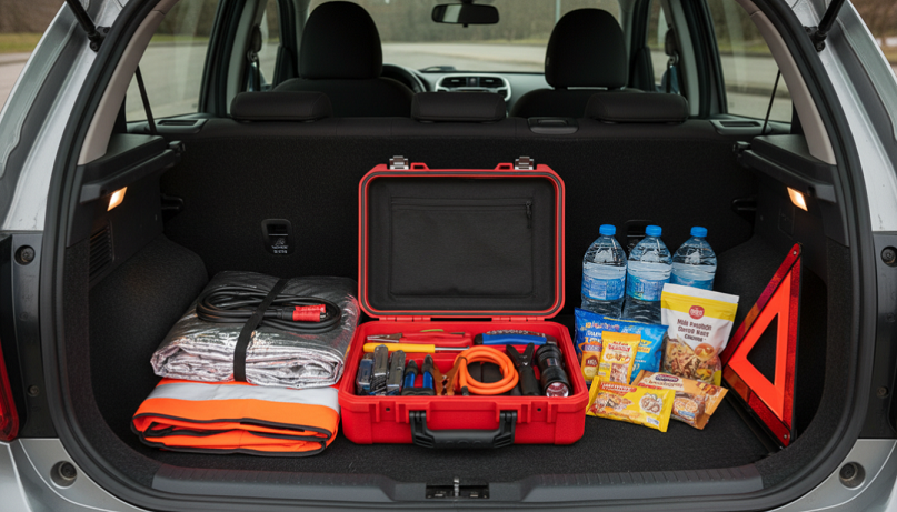 Kit de supervivencia para coche con linterna, manta térmica y herramientas de emergencia