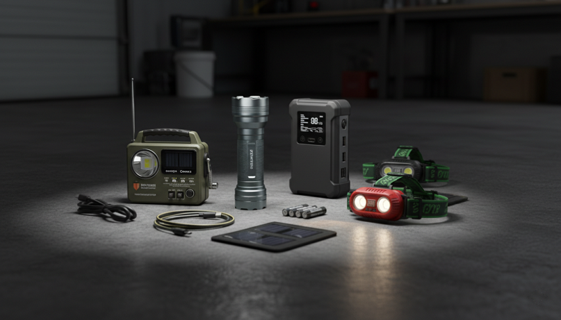 Diferentes tipos de linternas de emergencia y frontal