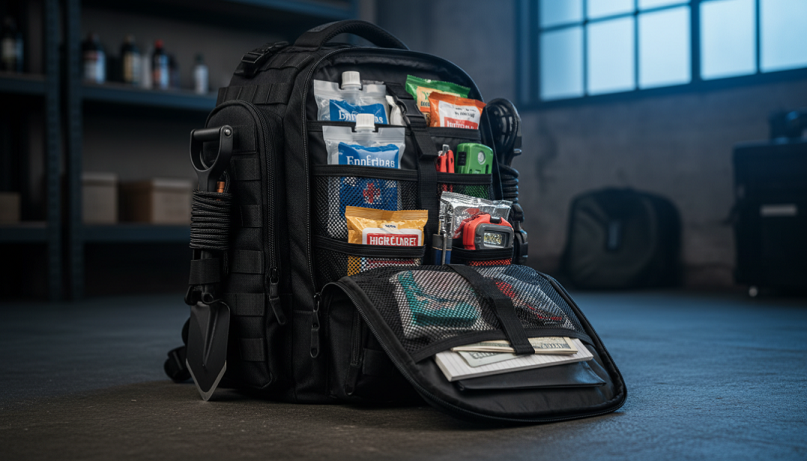 Mochila de emergencia preparada con kit de supervivencia para 72 horas